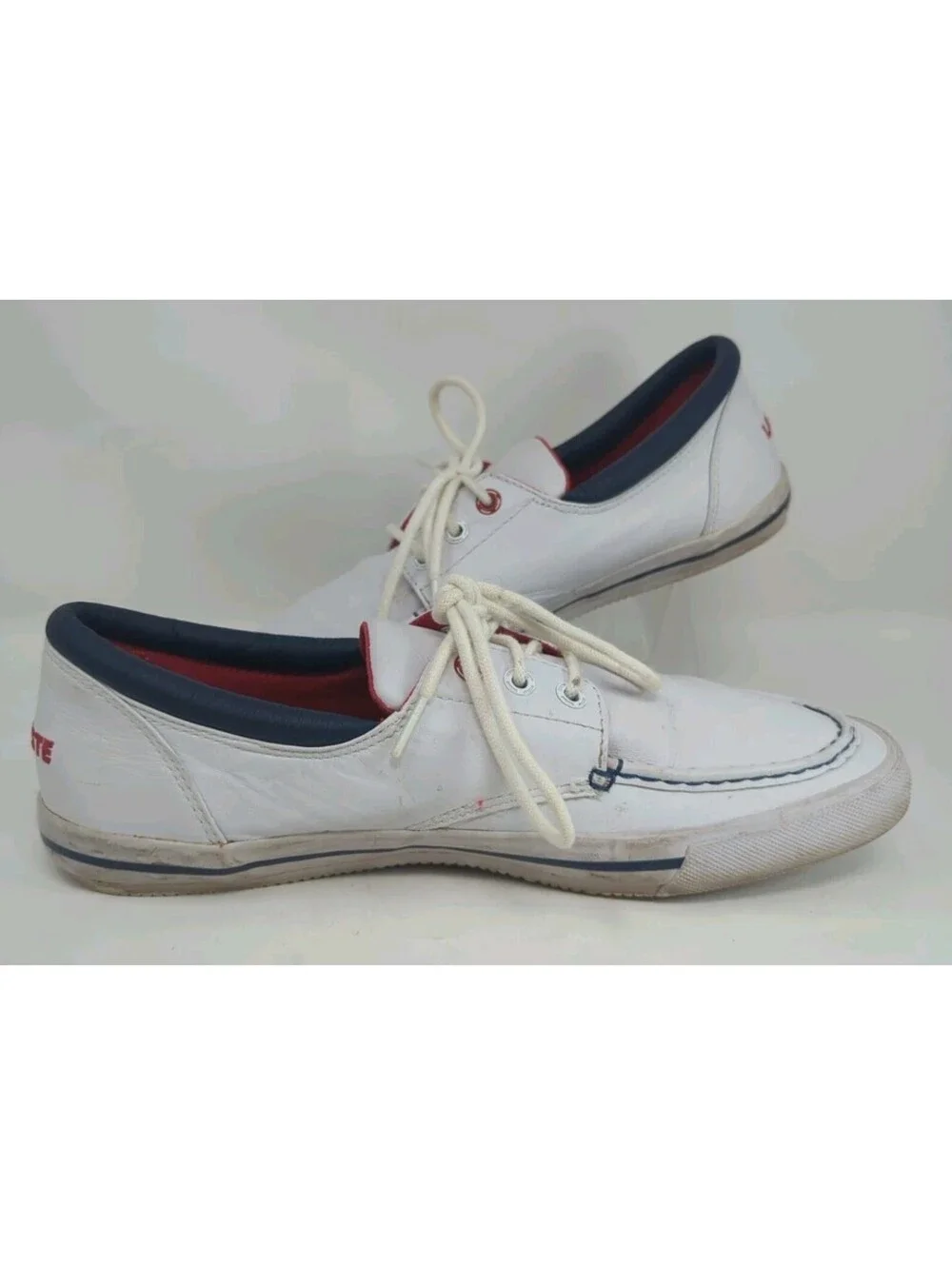 LACOSTE Shakespeare TLS Leather Casual Loafers Boat Shoes Mens 10 Milk White